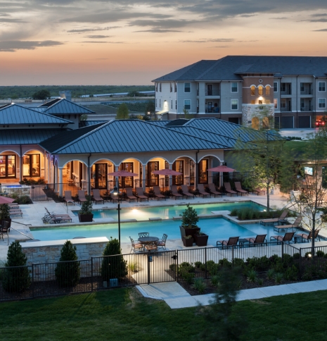 community pool area as seen from a high vantage point